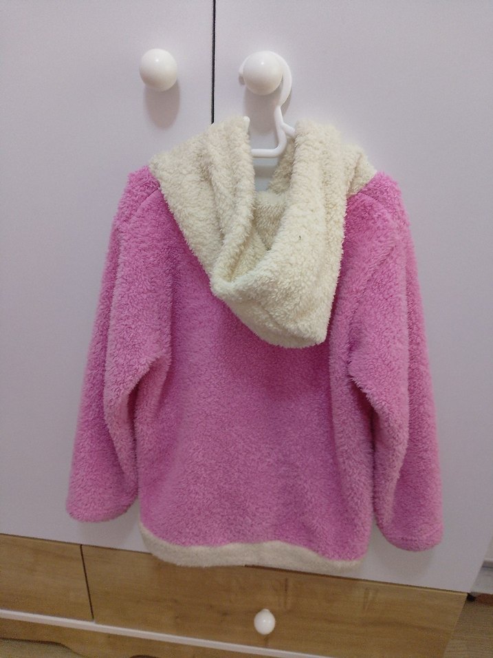 Düğmeli Kapüşonlu Pembe çocuk Mont - Görsel 2