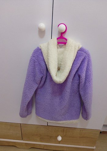Kız Çocuk Mor Peluş Kapüşonlu Ceket - Görsel 2