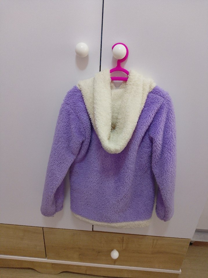 Kız Çocuk Mor Peluş Kapüşonlu Ceket - Görsel 2