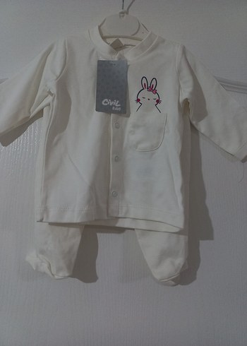 Uzun Kollu Ekru Renk Baskılı Bebek Kız Takımı pijama