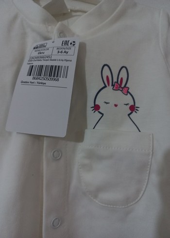 3 Ay Beden Uzun Kollu Ekru Renk Baskılı Bebek Kız Takımı pijama