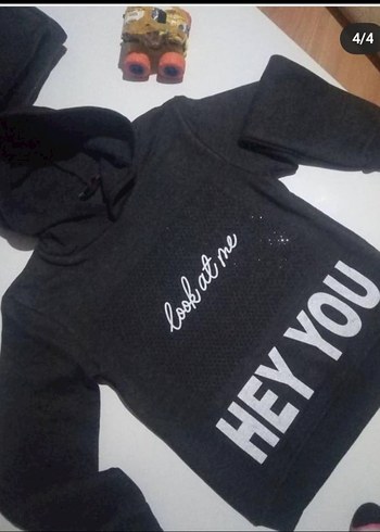 Siyah Kapüşonlu cepli Kız Çocuk Sweatshirt - Görsel 2