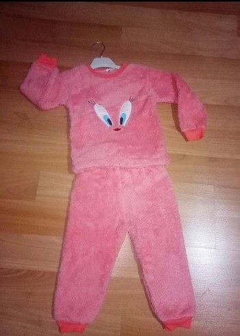 Pembe Bebek Kız Takımı, Baskılı Yumuşak Kumaş - Görsel 4