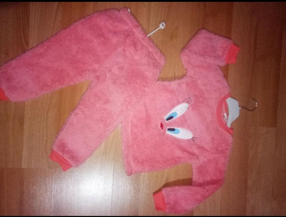 Pembe Bebek Kız Takımı, Baskılı Yumuşak Kumaş - Görsel 3