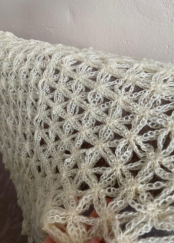 Kadın Beyaz Dantel Örgü Bohem Şal - Görsel 7