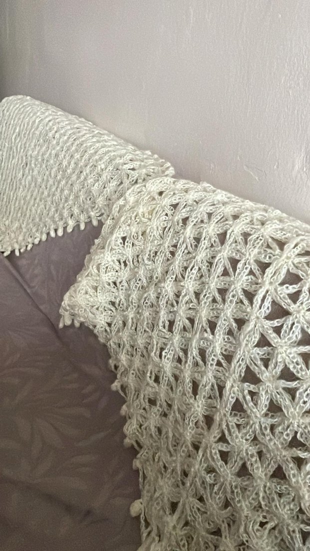 Kadın Beyaz Dantel Örgü Bohem Şal - Görsel 3