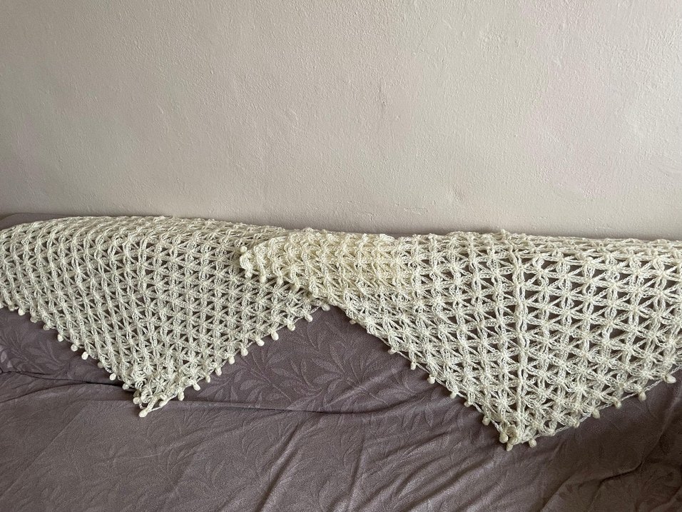 Kadın Beyaz Dantel Örgü Bohem Şal - Görsel 4