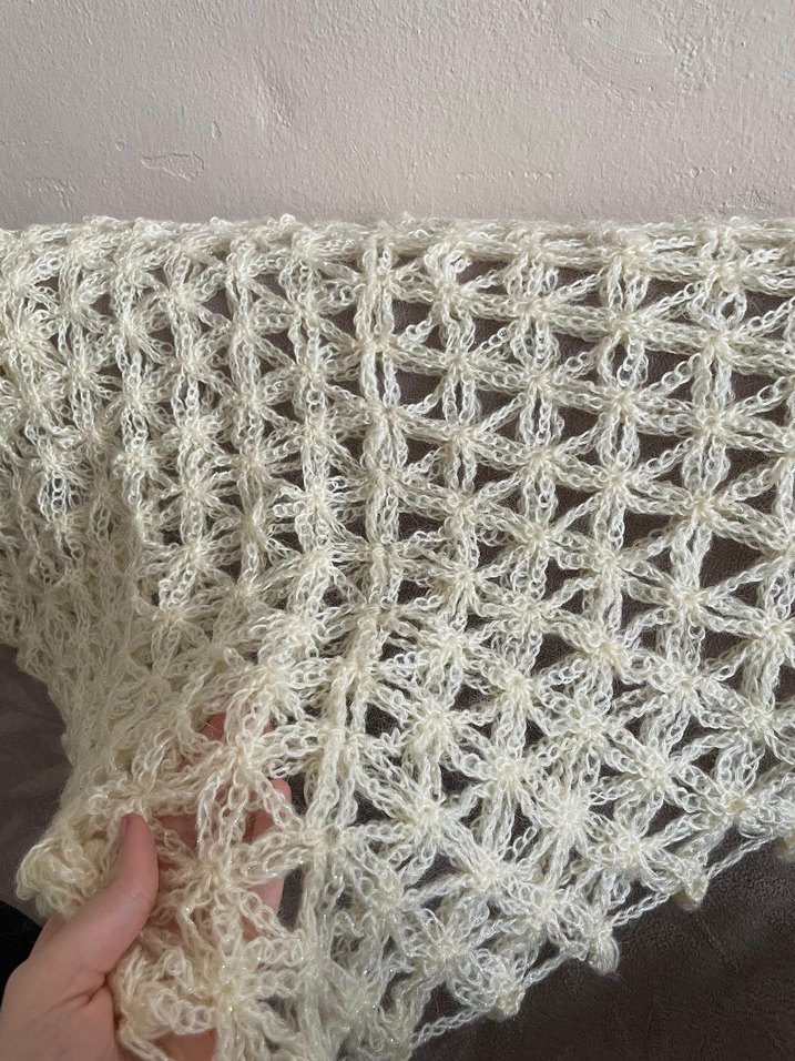 Kadın Beyaz Dantel Örgü Bohem Şal - Görsel 5