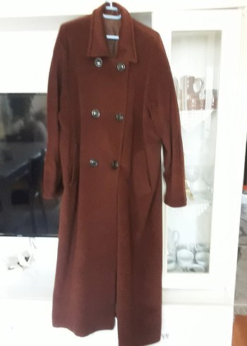 Kahverengi Süet Kadın Uzun Düğmeli Kaban - Görsel 2