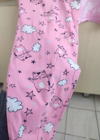 12-13 Yaş Beden pembe Renk Kız Çocuk Pembe Uzun Kollu Pamuklu Pijama