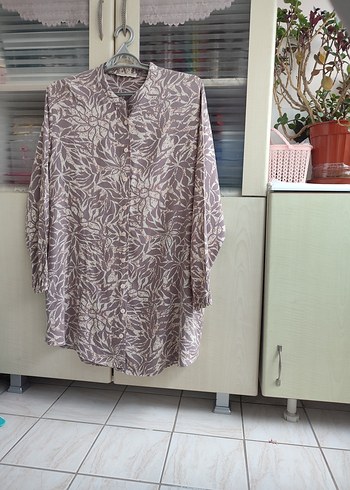 LC Waikiki Düğmeli Bohem Uzun Kollu Gri Bej Tunik