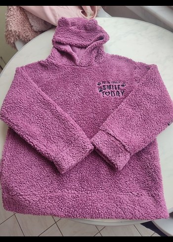 11-12 Yaş Beden Mor Kapüşonlu Kız Sweatshirt