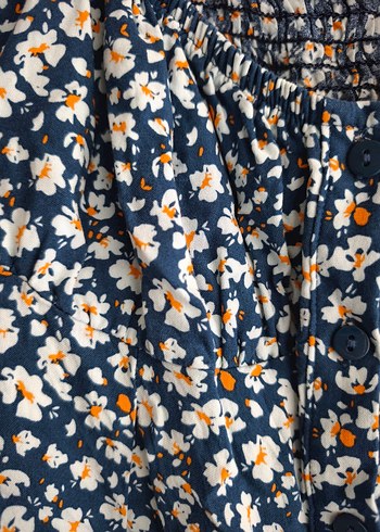 Düğmeli Mavi Bohem Mini Elbise - Görsel 4