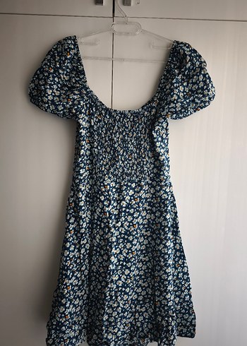 Düğmeli Mavi Bohem Mini Elbise - Görsel 2