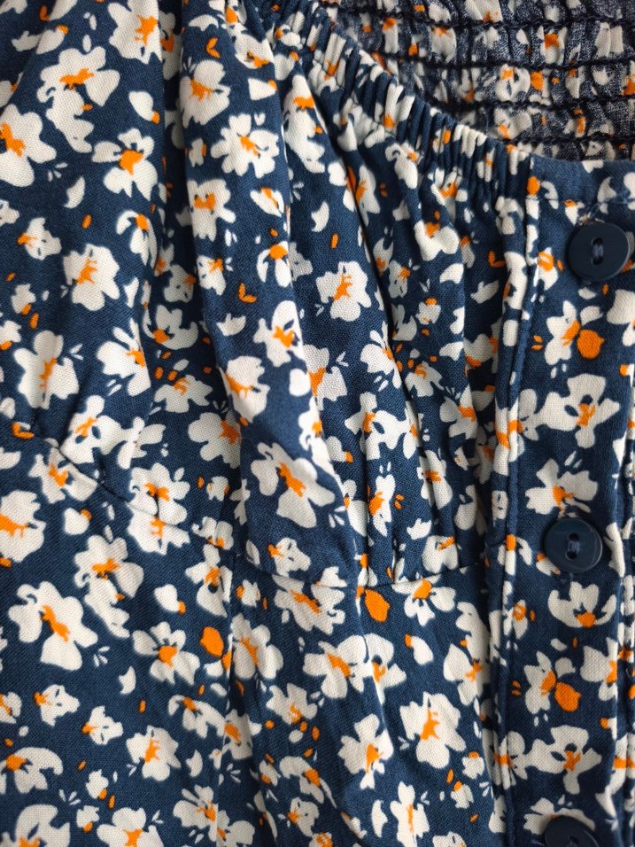 Düğmeli Mavi Bohem Mini Elbise - Görsel 4