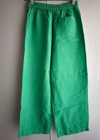 Yeşil Bol Kesim Midi Keten kız cocuk Pantolon - Görsel 4