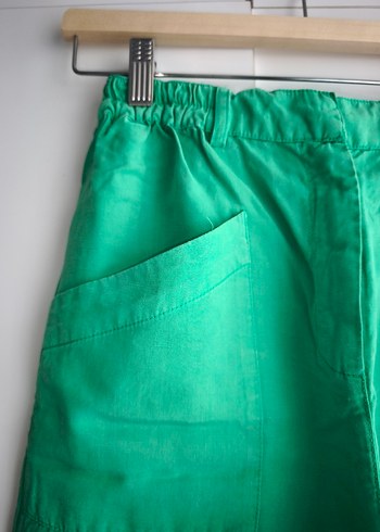 Yeşil Bol Kesim Midi Keten kız cocuk Pantolon - Görsel 3