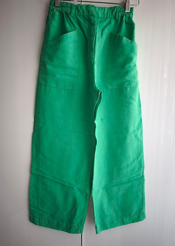 Yeşil Bol Kesim Midi Keten kız cocuk Pantolon - Görsel 2