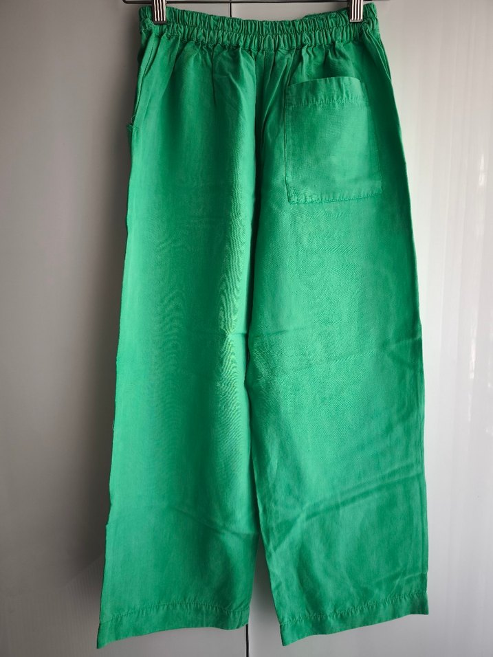 Yeşil Bol Kesim Midi Keten kız cocuk Pantolon - Görsel 4