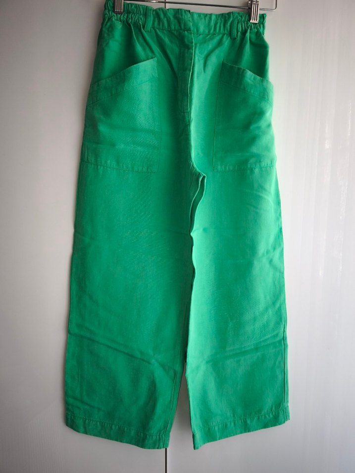 Yeşil Bol Kesim Midi Keten kız cocuk Pantolon - Görsel 2