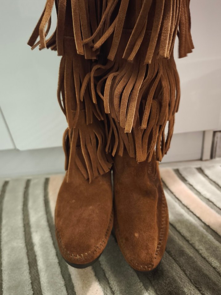 Püsküllü Kahverengi Süet Kadın vizmey - Görsel 3