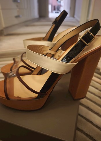 Bej Bantlı Platform Topuklu Kadın Sandalet - Görsel 2