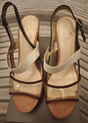 Bej Bantlı Platform Topuklu Kadın Sandalet - Görsel 3