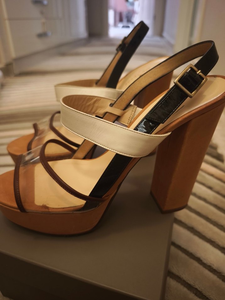 Bej Bantlı Platform Topuklu Kadın Sandalet - Görsel 2
