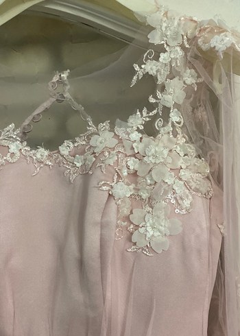 Dantel Detaylı Pembe Uzun Abiye Elbiseıkı kol arası 45 - Görsel 2