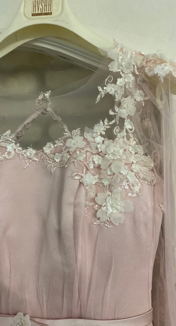 Dantel Detaylı Pembe Uzun Abiye Elbiseıkı kol arası 45 - Görsel 2