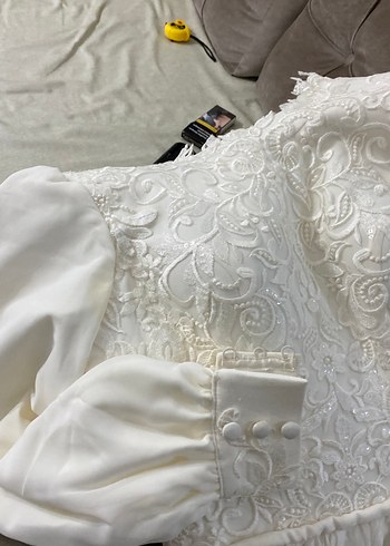 1 defa gıyıldı gelınlık süt rengı uzunluk ünü 155 arka 190 - Görsel 6