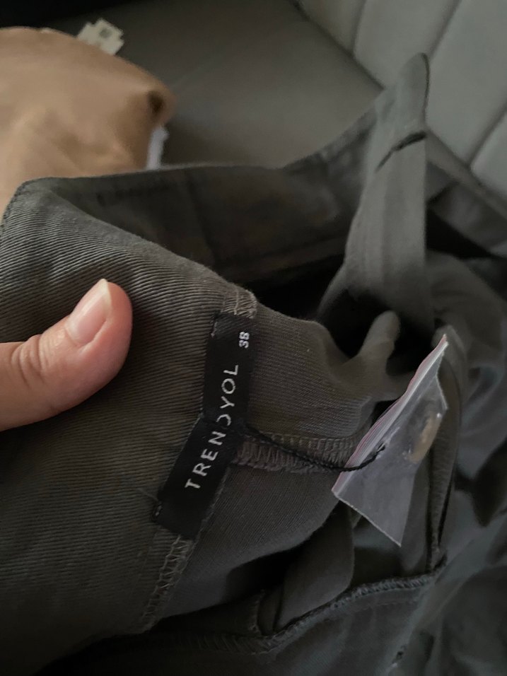 Gri Kemerli Kadın Keten Pantolon - Görsel 3