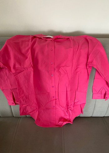 Düğmeli Pembe Keten Kadın Gömlek