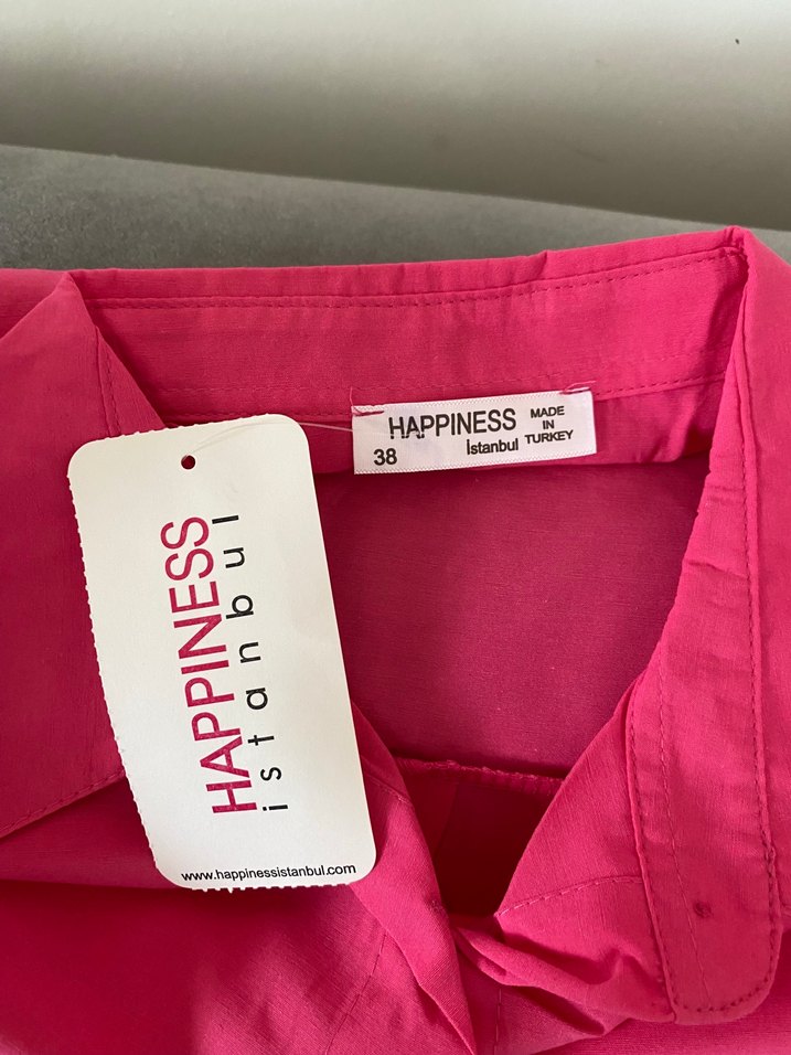 Düğmeli Pembe Keten Kadın Gömlek - Görsel 2