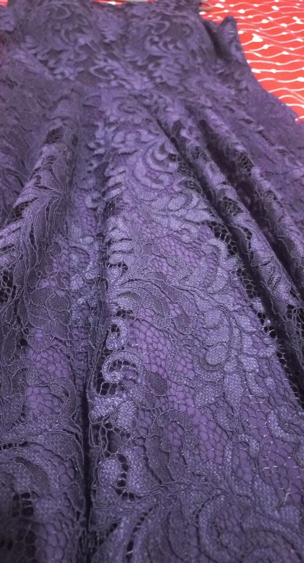 Mor Dantelli Midi Kolsuz Abiye Elbise - Görsel 3