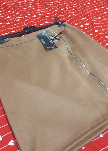 Kahverengi Süet Kemerli Mini Etek - Görsel 2