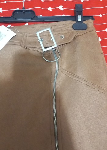 Kahverengi Süet Kemerli Mini Etek - Görsel 3