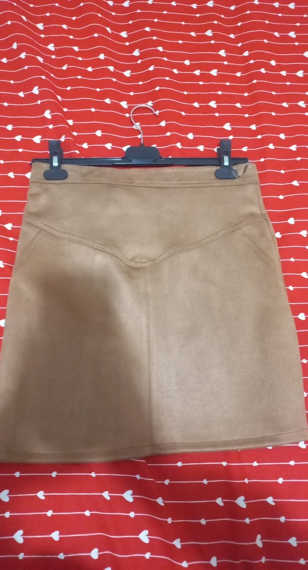 Kahverengi Süet Kemerli Mini Etek - Görsel 4