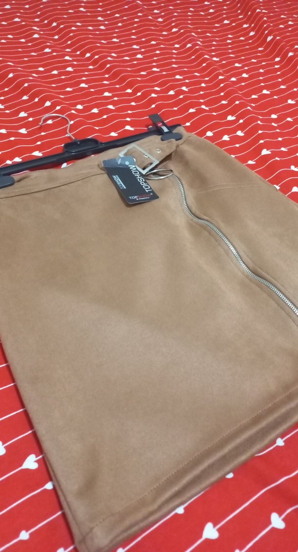 Kahverengi Süet Kemerli Mini Etek - Görsel 2