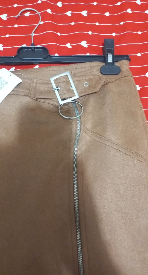 Kahverengi Süet Kemerli Mini Etek - Görsel 3