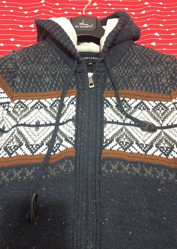 Desenli Gri Yün Kapüşonlu Erkek Hırka - Görsel 2