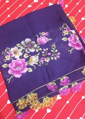 Mor Dantel Detaylı Bohem Kadın yazma - Görsel 2