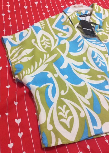 Renkli Desenli Bohem Kısa Kollu Kadın Gömlek - Görsel 3