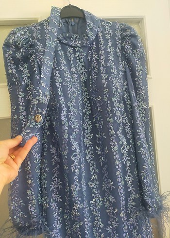 Abiye Mavi Drape Detaylı Uzun Kadın Abiye Elbise