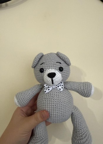 Gri Örgü Peluş Ayıcık Oyuncak - Görsel 3