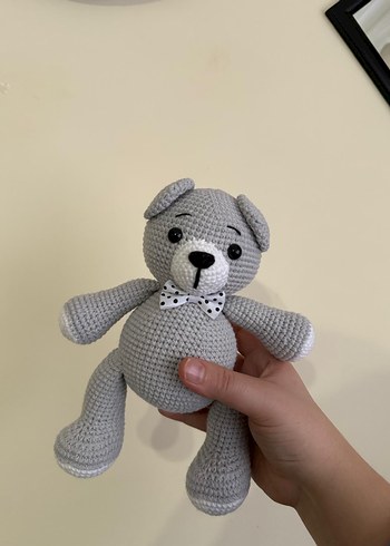 Gri Örgü Peluş Ayıcık Oyuncak - Görsel 2