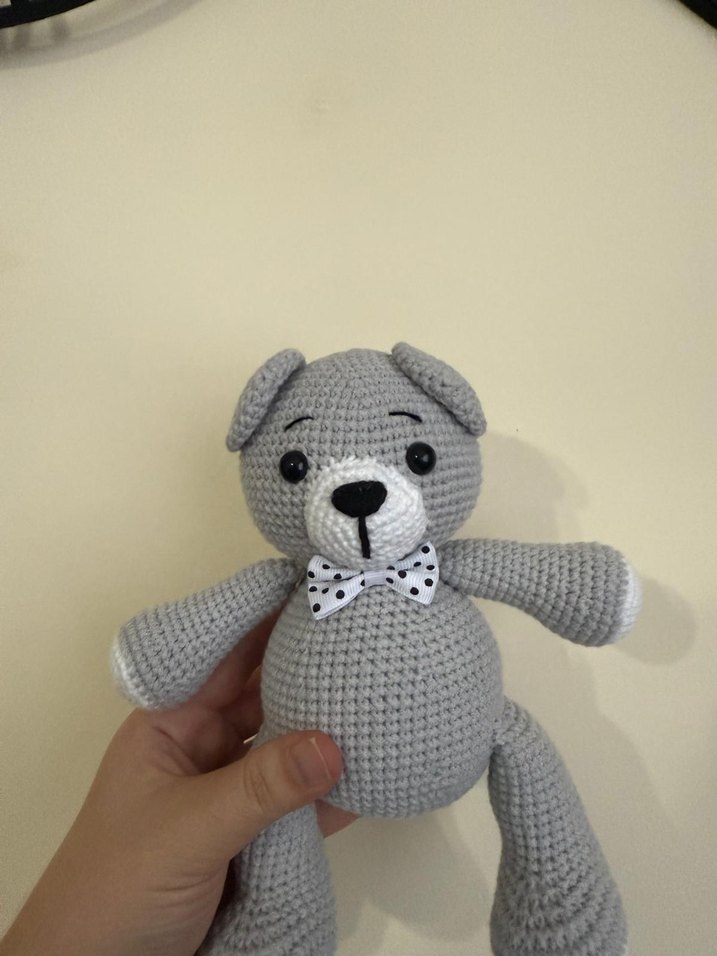 Gri Örgü Peluş Ayıcık Oyuncak - Görsel 3