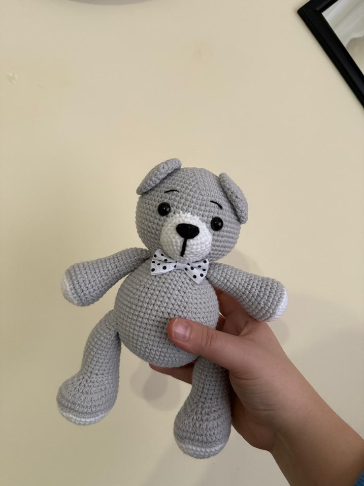 Gri Örgü Peluş Ayıcık Oyuncak - Görsel 2