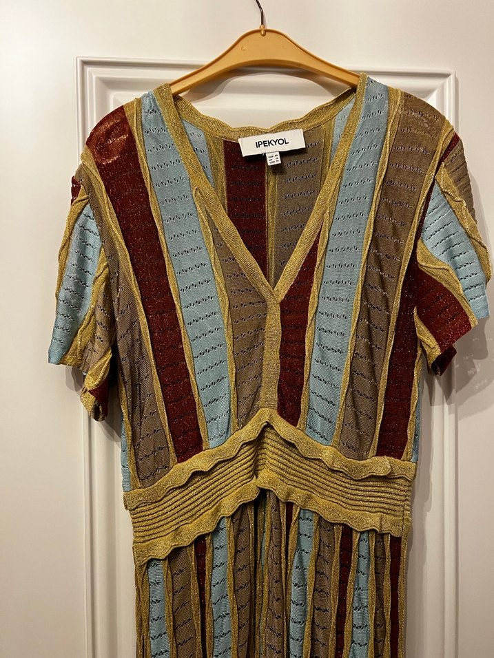 Bohem Çok Renkli Pilili Uzun Elbise - Görsel 3