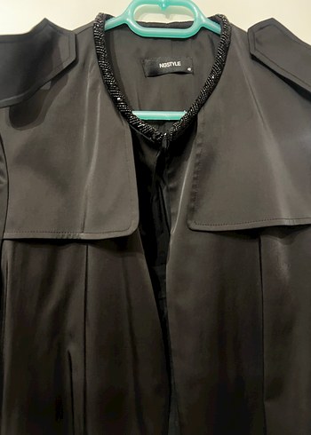 Siyah Uzun Kadın Trençkot Drapeli - Görsel 4